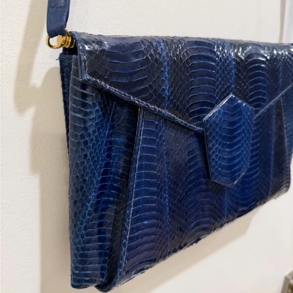Fab Vtg J. Renee Electric Blue Snakeskin Shoulder Clutch Bag - Picture 4 of 15